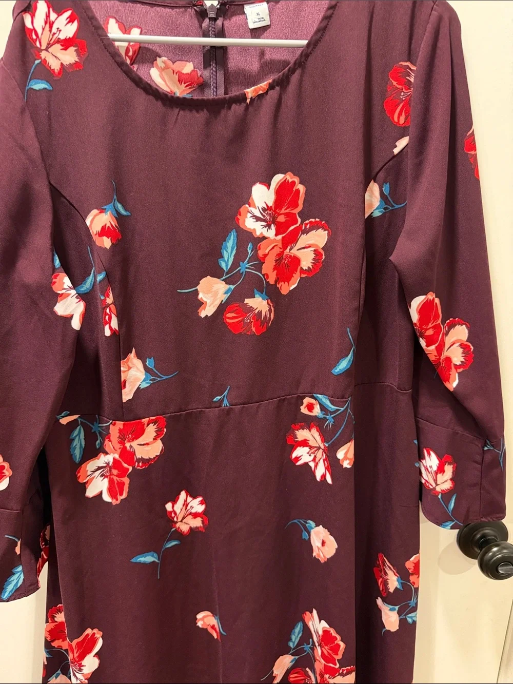 Old Navy Plum Floral Long Sleeve Dress with Red & Blue Accents